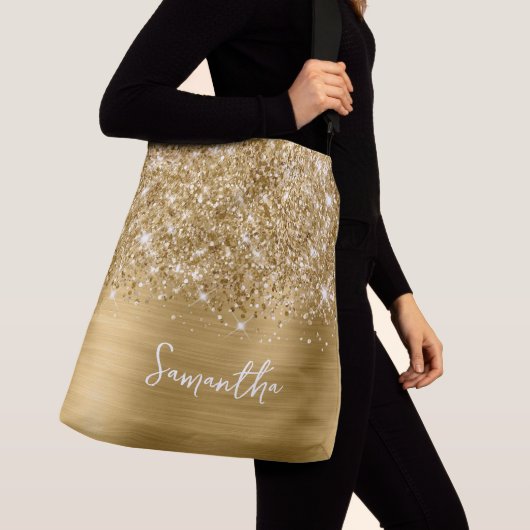 Glittery Gold Glam Name Crossbody Tas (Dichtbij)