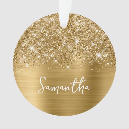Glittery Gold Glam Name Foto Ornament (voorkant)