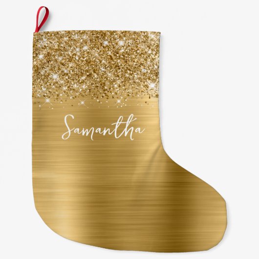 Glittery Gold Glam Name Grote Kerstsok (Voorkant)