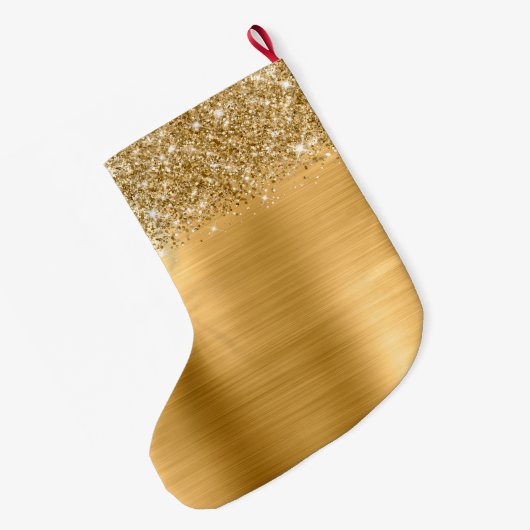 Glittery Gold Glam Name Grote Kerstsok (Achterkant (Hangend))