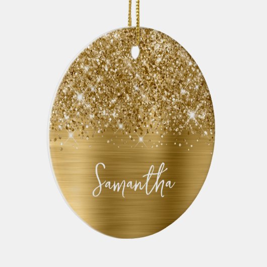 Glittery Gold Glam Name Keramisch Ornament (Rechts)