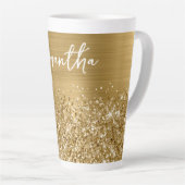 Glittery Gold Glam Name Latte Mok (Rechterhoek)