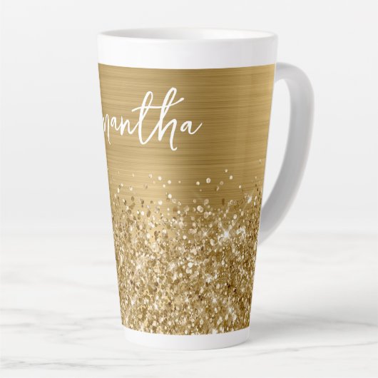 Glittery Gold Glam Name Latte Mok (Rechterhoek)