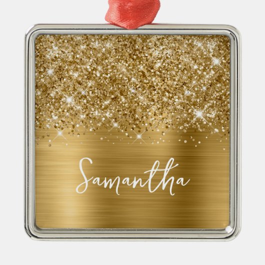 Glittery Gold Glam Name Metalen Ornament (Voorkant)