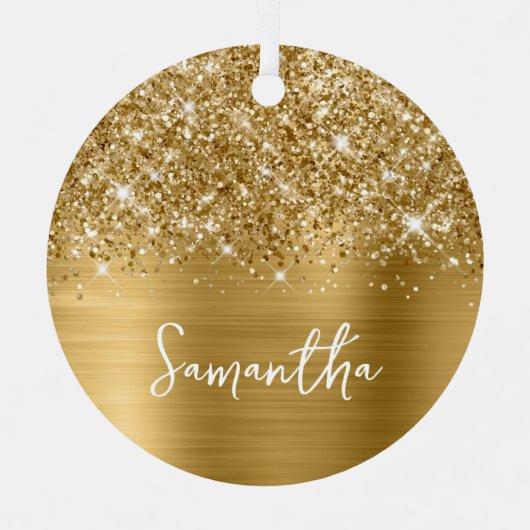 Glittery Gold Glam Name Metalen Ornament (Voorkant)