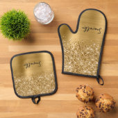 Glittery Gold Glam Name Ovenwant & Pannenlap Set (Top down)