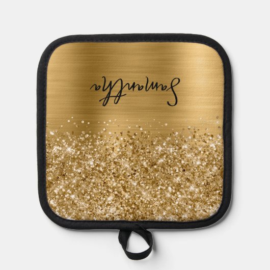 Glittery Gold Glam Name Pannenlap (Voorkant)