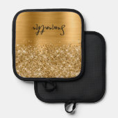 Glittery Gold Glam Name Pannenlap (Voorkant / Achterkant)