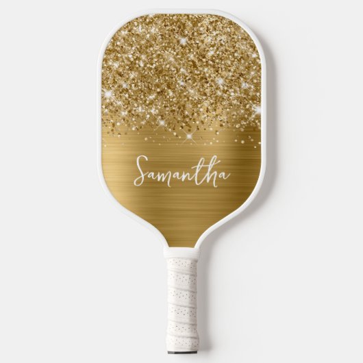 Glittery Gold Glam Name Pickleball Paddle (Voorkant)