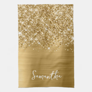 Glittery Gold Glam Name Theedoek