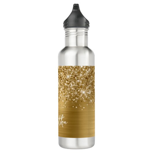 Glittery Gold Glam Name Waterfles (Rechts)