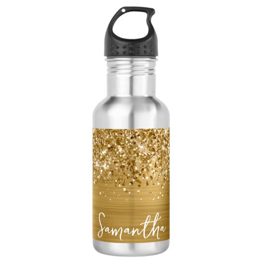 Glittery Gold Glam Name Waterfles (Voorkant)