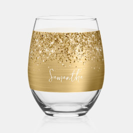 Glittery Gold Glam Name Wijnglas Zonder Voet