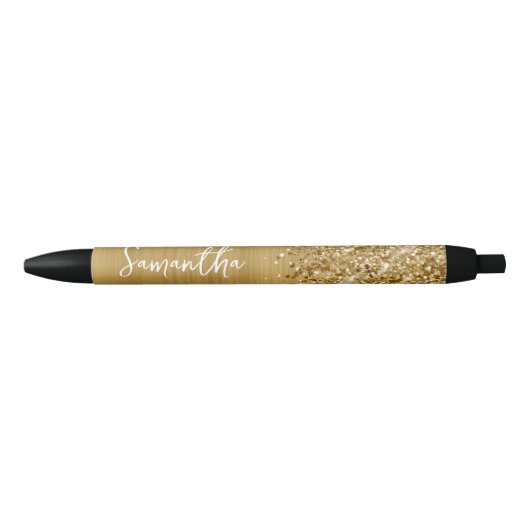 Glittery Gold Glam Name Zwarte Inkt Pen (Voorkant)