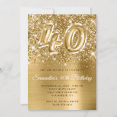Glittery Gold Glam Number 40th Birthday Kaart (Voorkant)