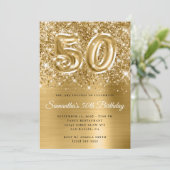 Glittery Gold Glam Number 50th Birthday Kaart (Staand voorkant)