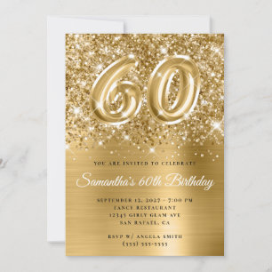 Glittery Gold Glam Number 60th Birthday Kaart