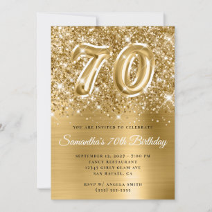 Glittery Gold Glam Number 70th Birthday Kaart