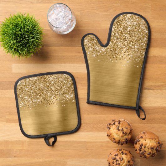 Glittery Gold Glam Ovenwant & Pannenlap Set (Top down)