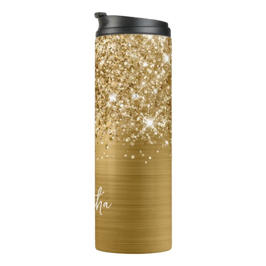 Glittery Gold Glam - Persoonlijke naam Thermosbeker (Geroteerd rechts)