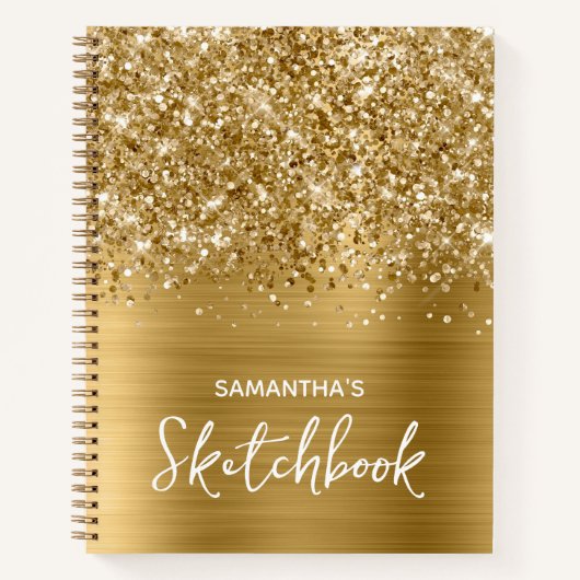 Glittery Gold Glam Schetsboek met Naam Notitieboek (Voorkant)