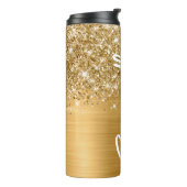 Glittery Gold Glam Verticale naam op maat Thermosbeker (Gedraaid links)