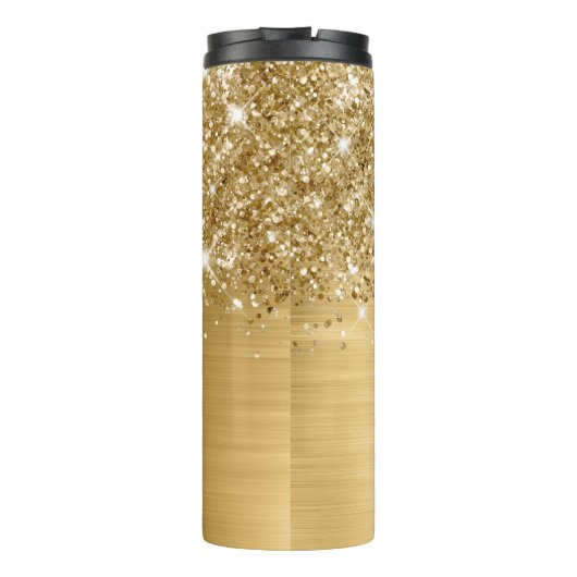 Glittery Gold Glam Verticale naam op maat Thermosbeker (Achterkant)