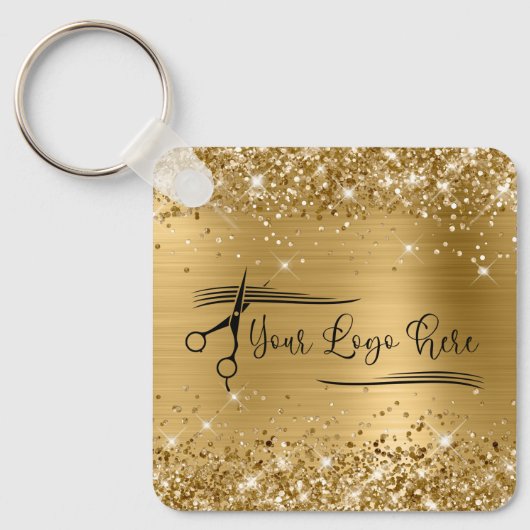 Glittery Gold Glam voor uw Logo Sleutelhanger (Voorkant)