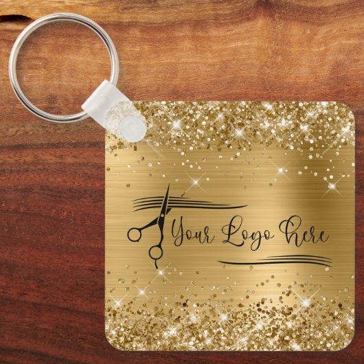 Glittery Gold Glam voor uw Logo Sleutelhanger (Voorkant)