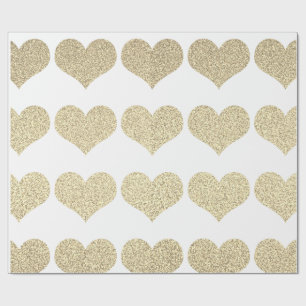 Glittery Gold Heart Pattern Golden White Holiday Cadeaupapier