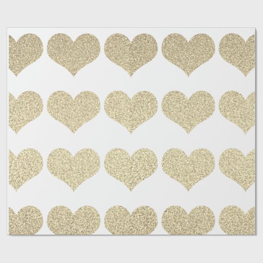Glittery Gold Heart Pattern Golden White Holiday Cadeaupapier (Vlak)