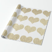Glittery Gold Heart Pattern Golden White Holiday Cadeaupapier (Uitgerold)
