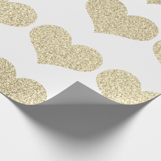 Glittery Gold Heart Pattern Golden White Holiday Cadeaupapier (Hoek)