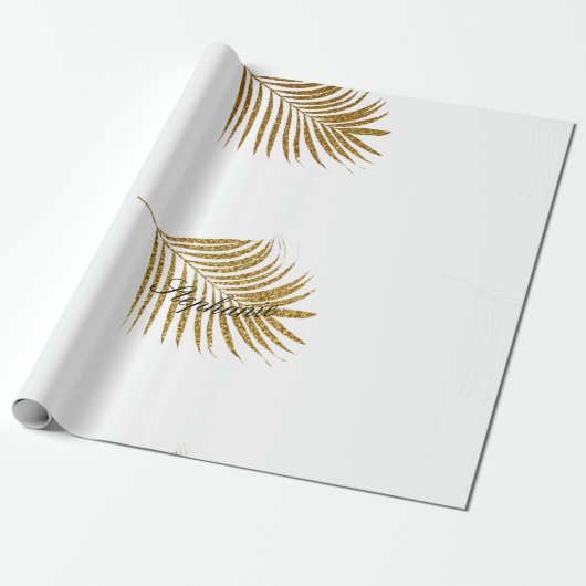 Glittery Gold Leaf, aangepaste naam Birthday Holid Cadeaupapier (Uitgerold)