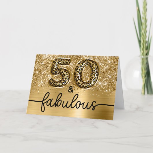 Glittery Gold Leopard Glam 50 and Fabulous Kaart (Voorkant)