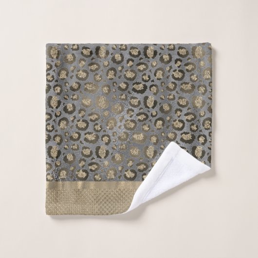 Glittery Gold Leopard Print op Glossy Grey Bad Handdoek (Wasdoekje)