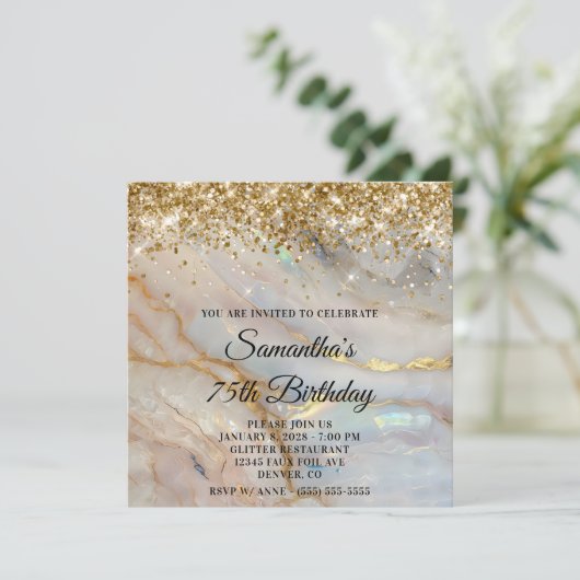 Glittery Gold Marbled Opal 75th Birthday Kaart (Staand voorkant)