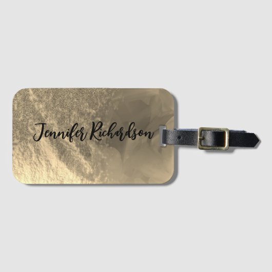 Glittery Gold Metallic Fancy grafische kalligrafie Bagagelabel (Voorkant (horizontaal))