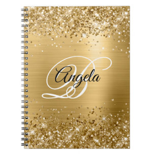 Glittery Gold Metallic Fancy Monogram Notitieboek