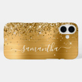 Glittery Gold Metallic Girly Signature Case-Mate iPhone Case (Achterkant (horizontaal))