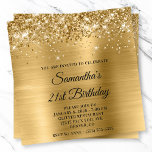 Glittery Gold Metallic Look 21st Birthday Kaart<br><div class="desc">Een mooie uitnodiging voor haar 21e verjaardag. Faux sprankelend gouden glitter tegen een coördinerende faux glanzend geborsteld metalen folie grafisch afbeelding. De tekst kan allemaal worden aangepast. Alle glans en gouden glans in dit moderne meisjesachtige ontwerp zijn gemaakt met gedrukte digitale kunstgraphics.</div>