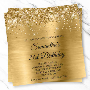 Glittery Gold Metallic Look 21st Birthday Kaart