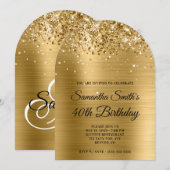 Glittery Gold Metallic Monogram 40e Verjaardag Kaart (Voorkant / Achterkant)