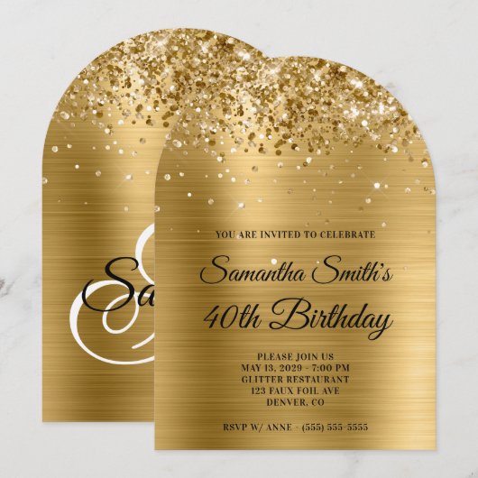 Glittery Gold Metallic Monogram 40e Verjaardag Kaart (Voorkant / Achterkant)