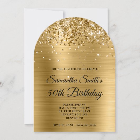 Glittery Gold Metallic Monogram 50e Verjaardag Kaart (Voorkant)
