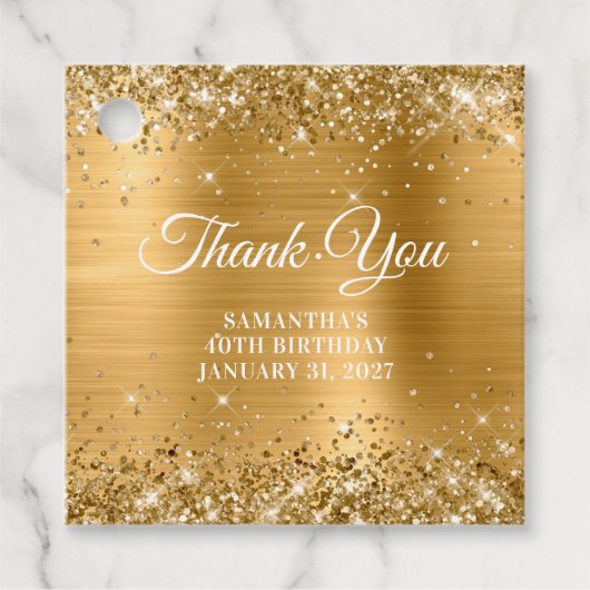 Glittery Gold Monogram 40e verjaardag Hartelijk da Bedankjes Labels (Voorkant)