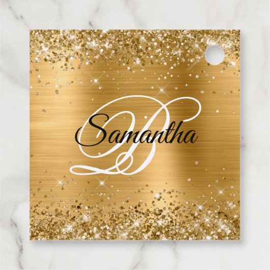 Glittery Gold Monogram 60th Birthday Hartelijk dan Bedankjes Labels (Achterkant)