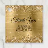 Glittery Gold Monogram Sweet Sixteen Hartelijk dan Bedankjes Labels (Voorkant)