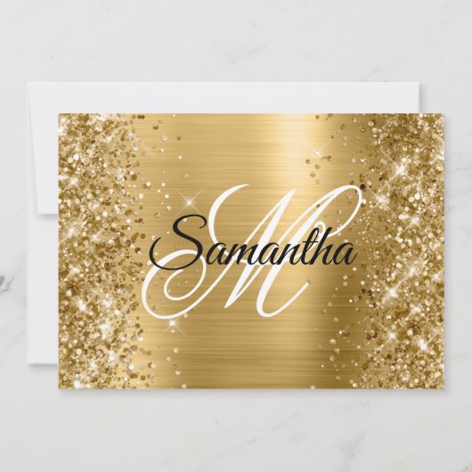 Glittery Gold Monogram Verjaardag Kaart (Achterkant)
