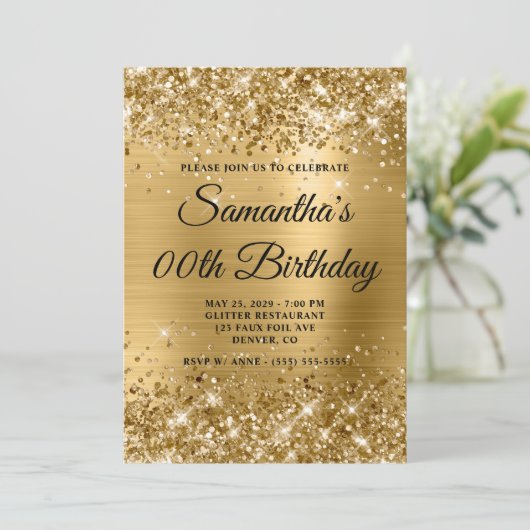 Glittery Gold Monogram Verjaardag Kaart (Staand voorkant)